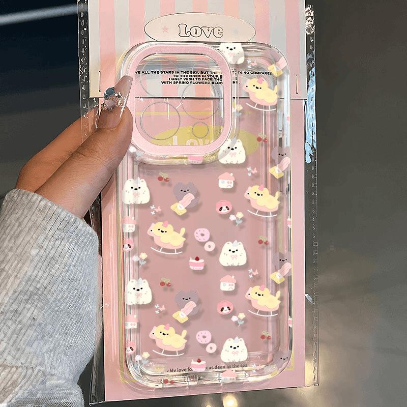 Space case cute animal suitable for Apple 14/13 mobile phone case 16promax transparent soft case 15 16 fine hole
