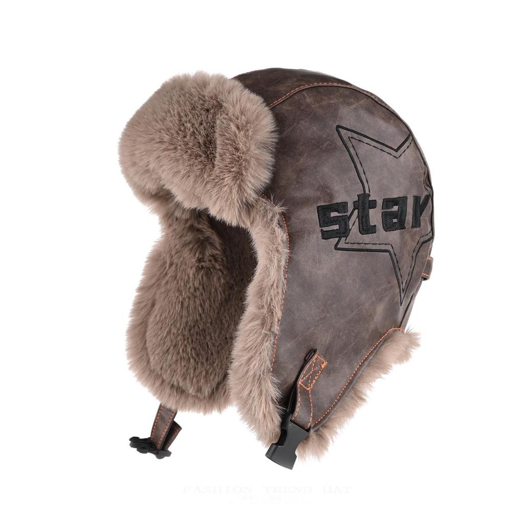 Retro Leder Lokomotivmütze Männer und Frauen Winter Samt verdickt Pilotenmütze warm Radfahren Ohrenmütze Tide