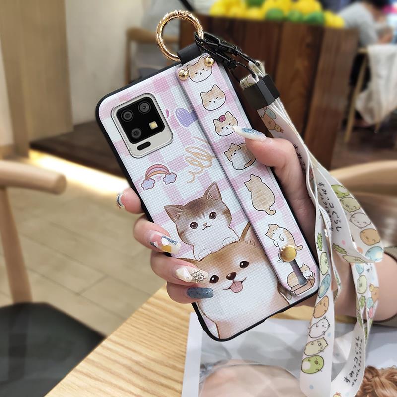 Shockproof Cartoon Phone Case For Sharp Aquos Zero6/Aquos Air Wrist Strap Lanyard Ring Cute Kickstand Soft Case Silicone