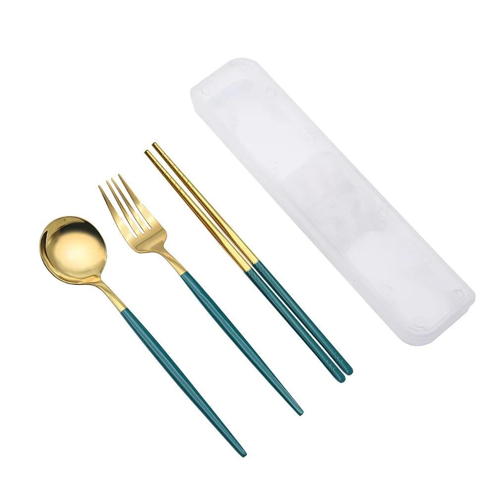 Stainless Steel Spoon Fork Chopsticks Set Storage Box Tableware Coffee Snacks Fruit Dessert Portable Spoon Fork Chopstick Set