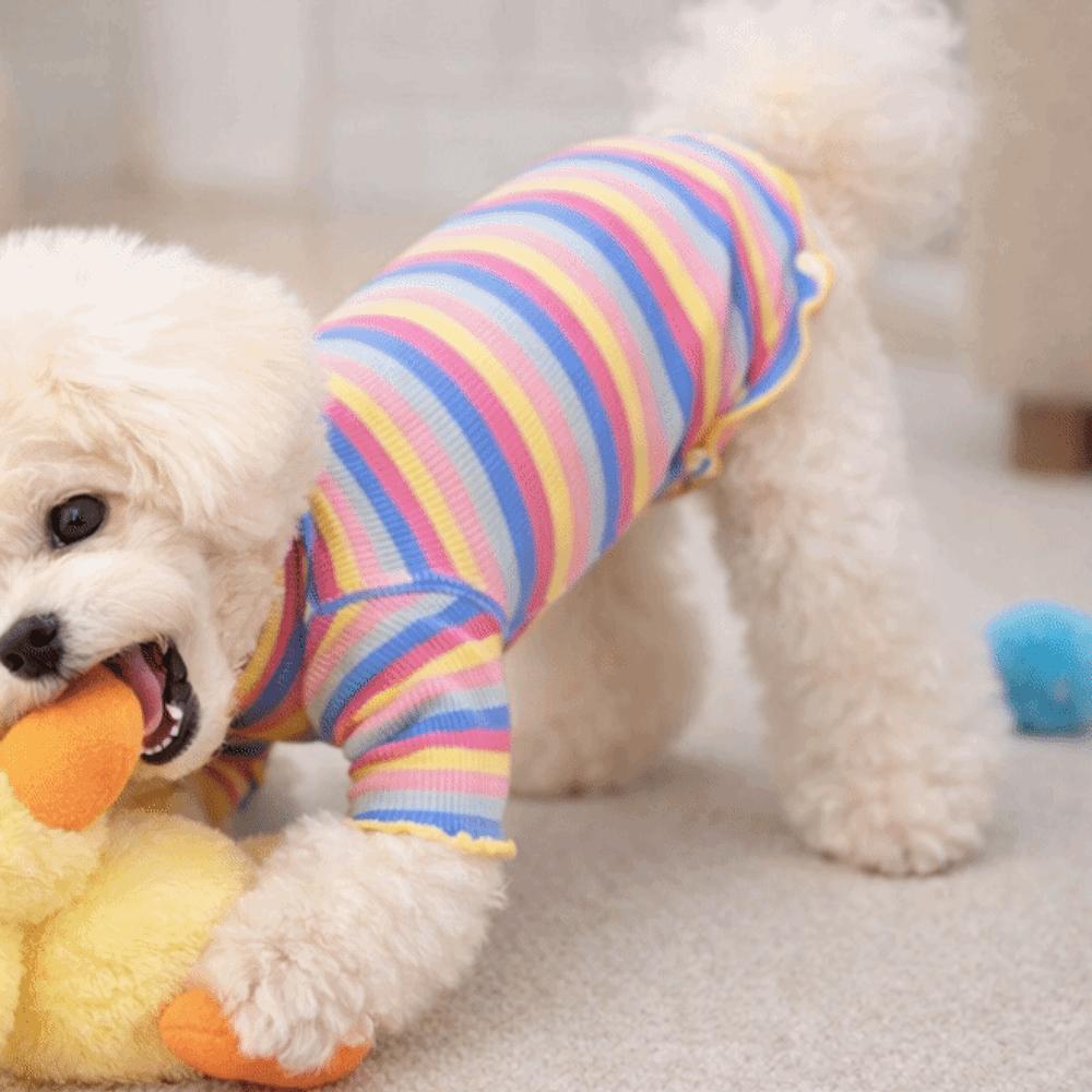 Rainbow Pet Long Sleeve Shirt Striped Design Dogs T-shirt Fashion Dog Jumpsuits  Indoor Wear