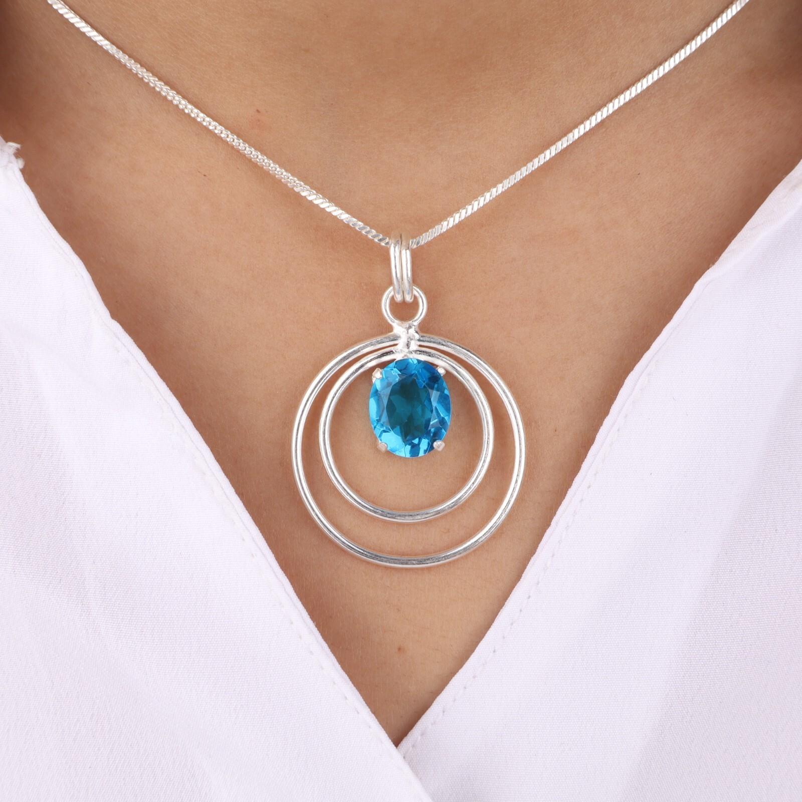 

Швейцарский голубой топаз драгоценный камень 925 стерлинговое серебро ручной работы элегантная подвеска 1,65 подарок PP-61-10