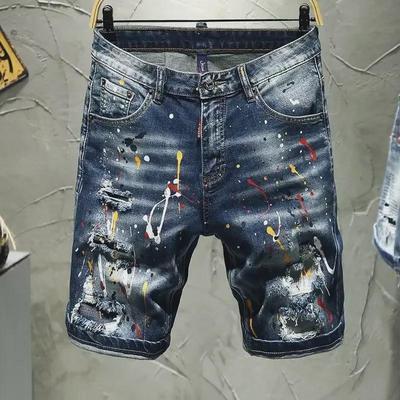 Men's Slim Fit Ink Splash Denim Shorts - Trendy Korean Style, Mid-Length, Lightweight Summer Design