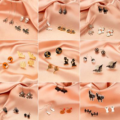 Halloween Bat Pumpkin Ghost Earrings Women Funny Creative Ear Studs Jewelry Gifts For Girls