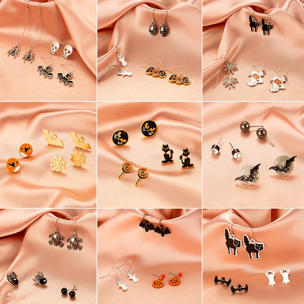 Halloween Bat Pumpkin Ghost Earrings Women Funny Creative Ear Studs Jewelry Gifts For Girls