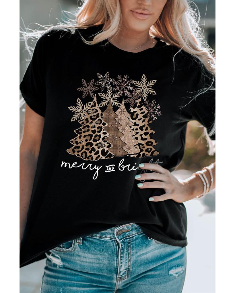 Azura Exchange Leopard Christmas Tree Graphic Print T-Shirt