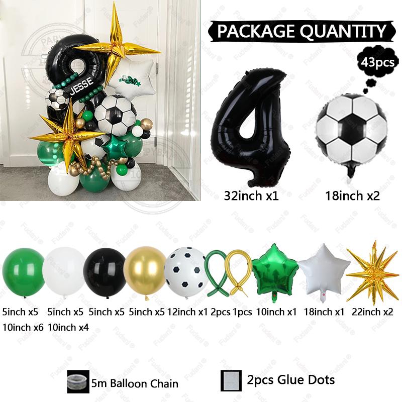 43pcs Football Balloon Black Number Birthday Balloon Set Party Decoration Festival Supplies Birthday Photo Props