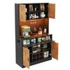 Küchenschrank, Hoher Vorratsschrank mit LED-Beleuchtung und Steckdosen, Glas-Klapptür, Glasablage und herausnehmbarer Weinregal, 105 × 40 × 180 cm