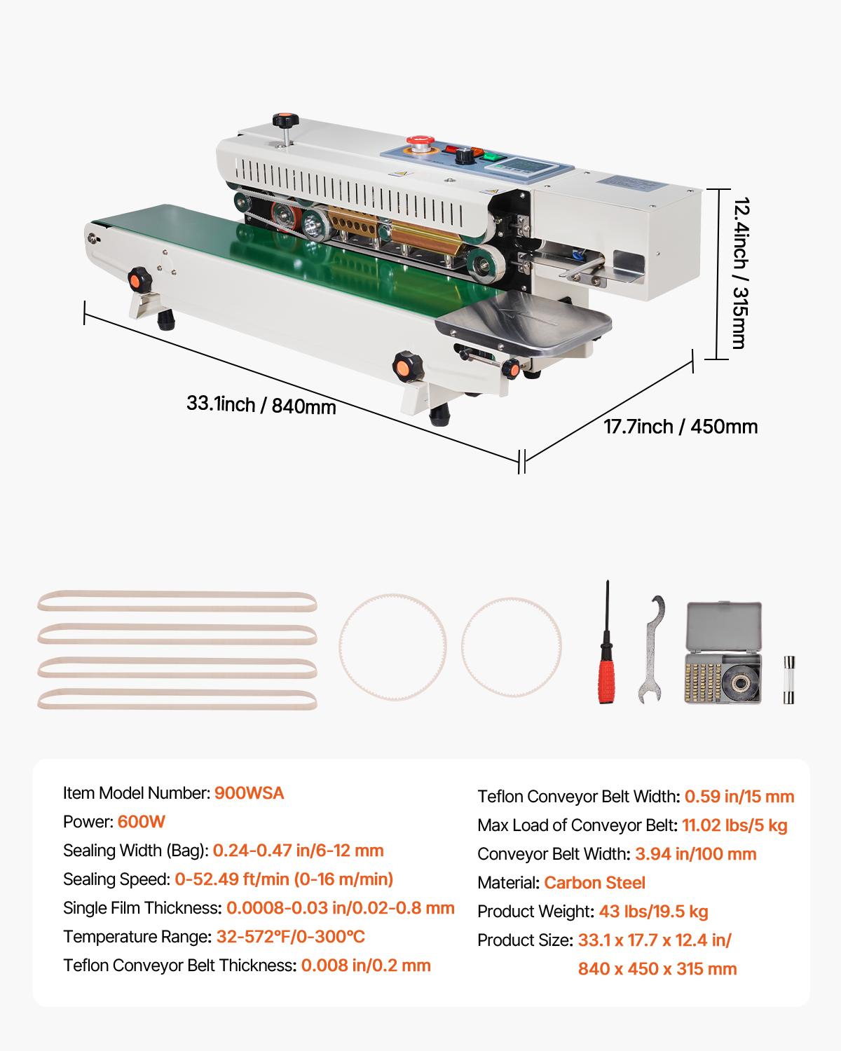 

SucceBuy Continuous Bag Band Sealing Machine 6-12mm Horizontal Band Sealer with Inflation Function for 0.02-0.8mm Plastic Bags
