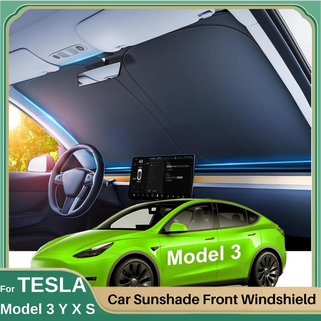 2025 For Tesla Model Y Juniper Model 3 Highland Windshield Sunshade Sun Blockage Foldable Heat Insulation Car Sunshade Accessory