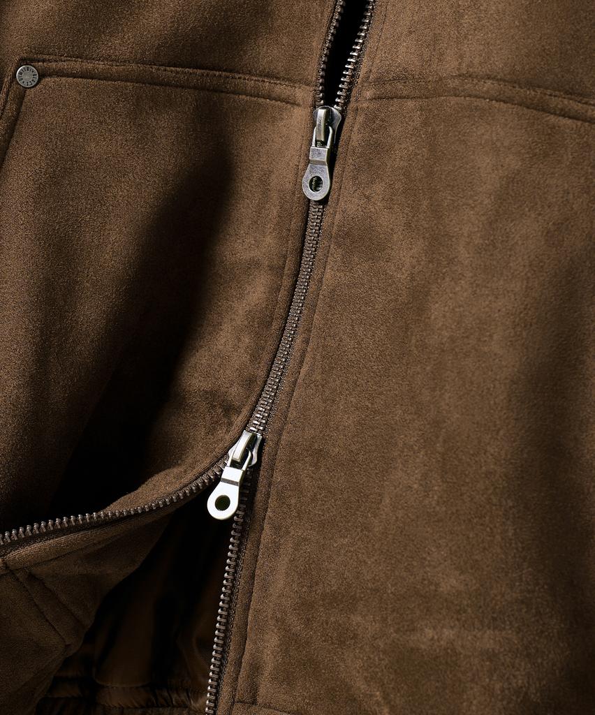 Dimitri Black 2Way Faux Suede Zip-Up Hoodie_Brown