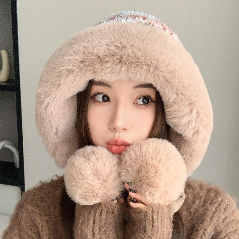 Winter Plush Warm Knitted Hat Color Hairball Hat Thickened Plush Color Wool Hat Women's Hat