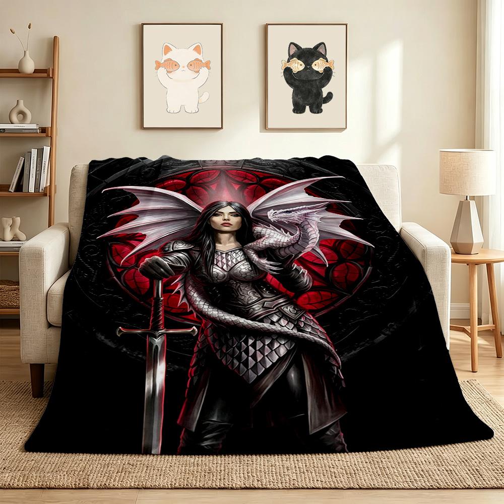 Dragon Knight Flannel Blanket Throw Blanket Soft Warm Sofa Bed Camping Home Decor Unique Christmas Gift Cs92293