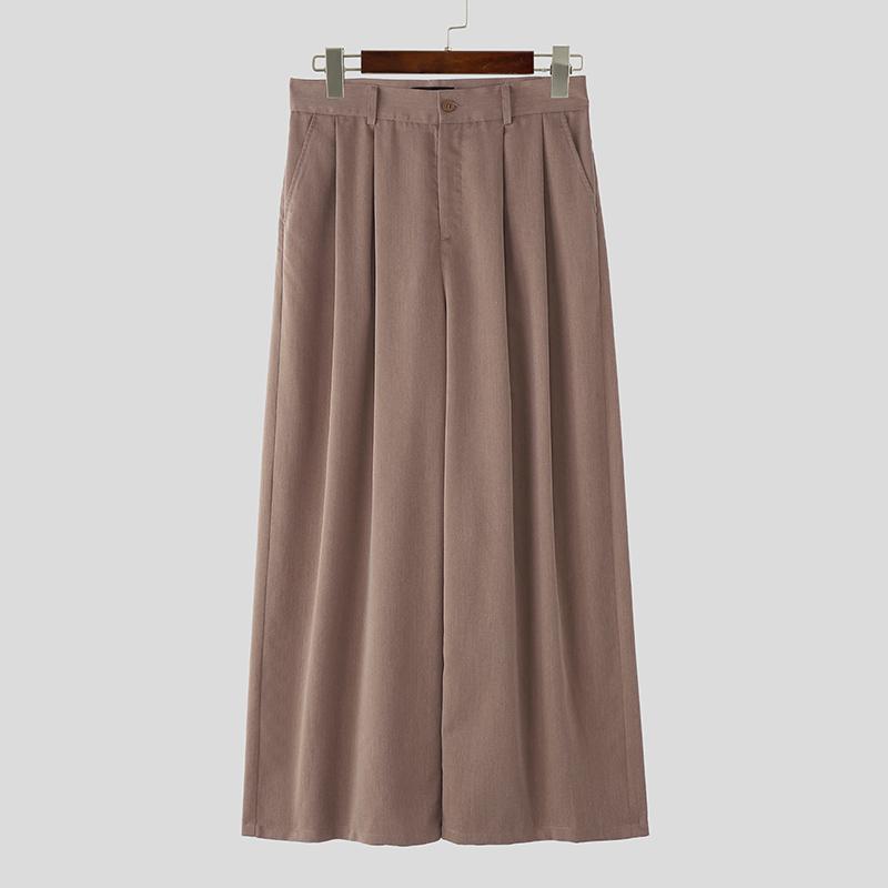 

INCERUN Men Pleating Zip-up Waist Casual Loose Wide Leg Trousers Long Pants 2XL коричневый