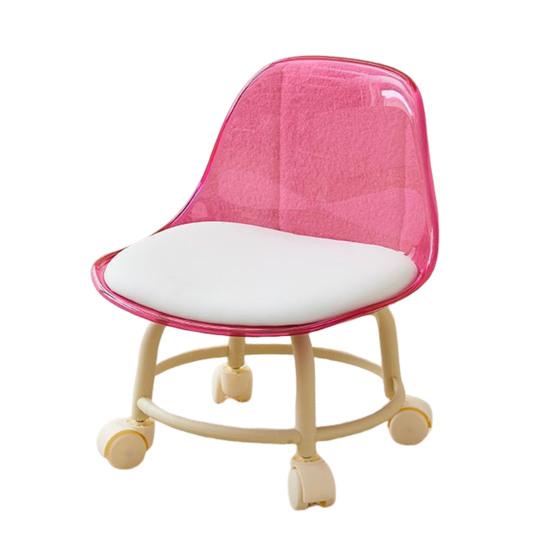 Acrylic Low Stool with 360 Degrees Swivel Wheels Faux Leather Cushion Roller Seat with Backrest Heavy Duty Rotating Mini Chair Seating Stool