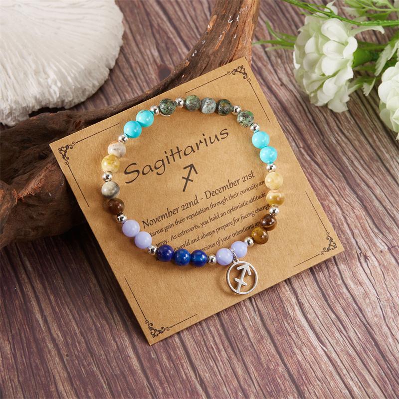 Minimalist Colorful Natural Stone Beaded Bracelets for Women Men  Handmade 12 Constellation Zodiac Sign Bracelets Jewelry