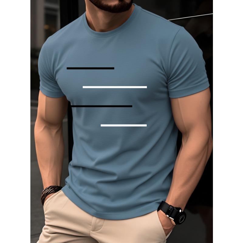 Summer Short Sleeved Thin Top Trend Fashion Slim Fit Versatile Casual Daily Commuting Black and White Lines Simple Geometric Pattern Design