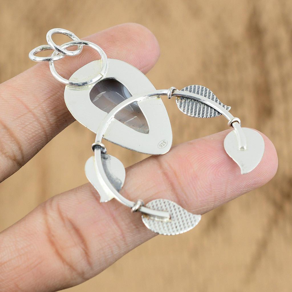 Birthday Gift For Her Natural Botswana Agate Gemstone Pendant 925 Silver