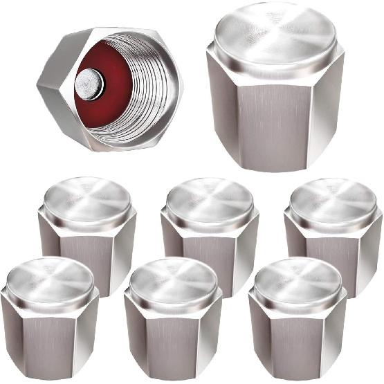 

Unifizz 8 Pcs Tire Valve Caps Silver Premium Metal Rubber Seal Tire Valve Stem Caps Dust Proof Covers