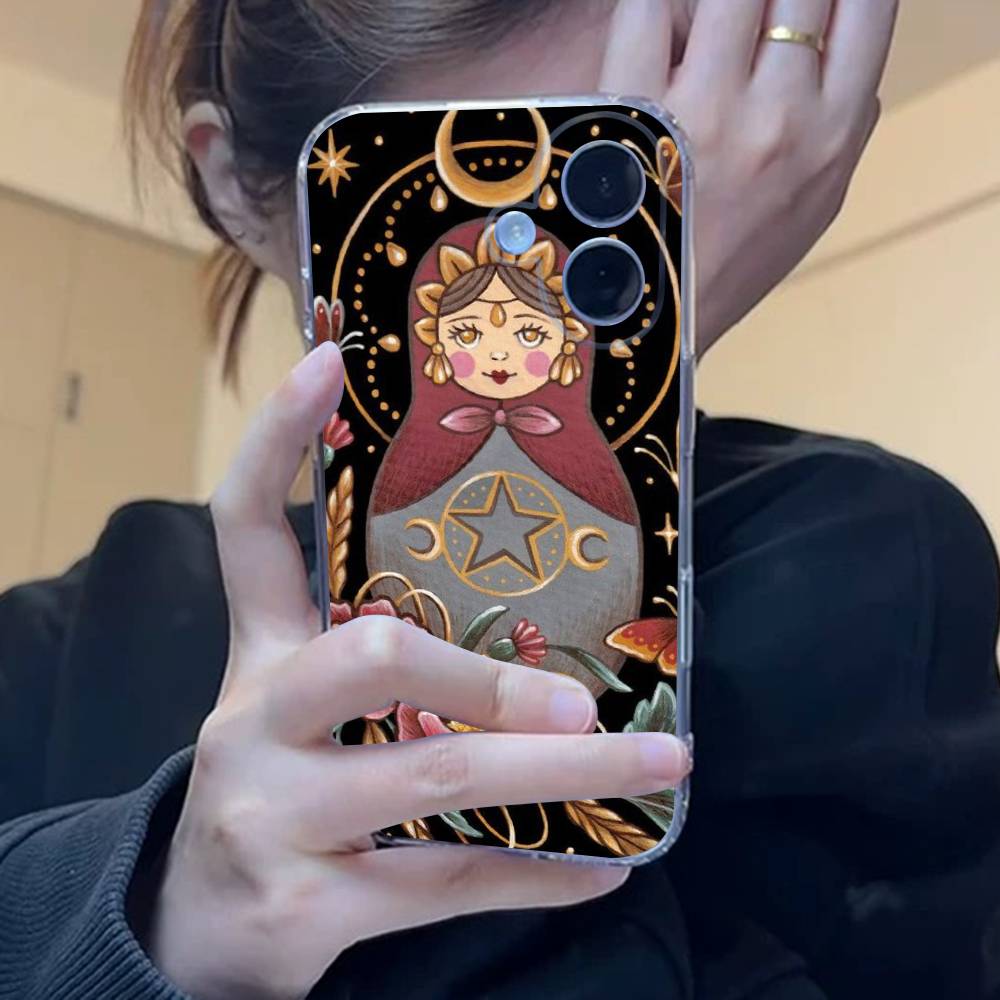 Russian Traditional Transparent Phone Case For iPhone 17 16 15 11 12 13 14 Pro Max Mini Soft TPU Silicone Plus