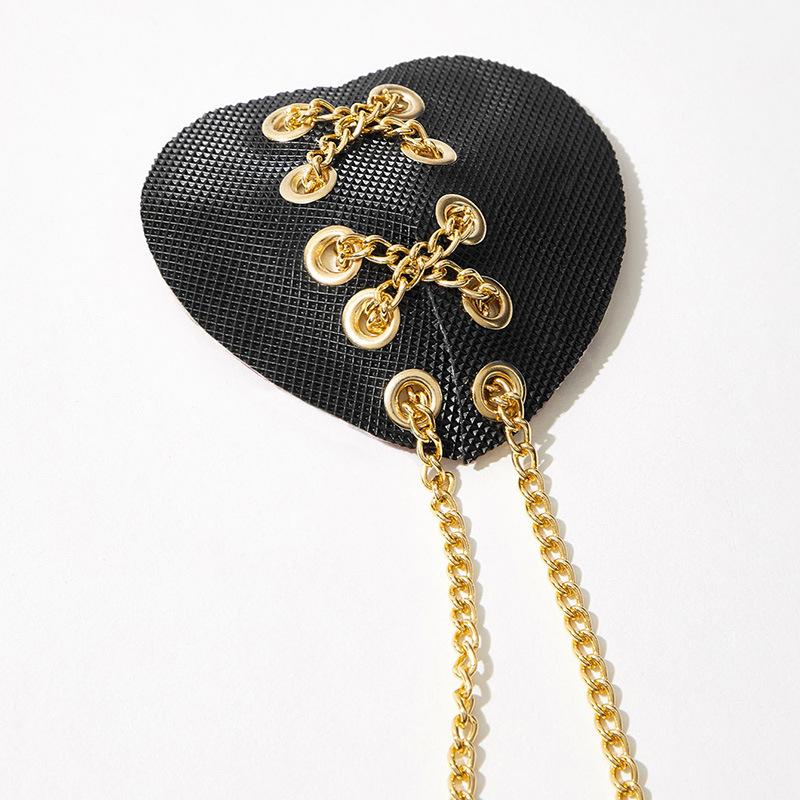European and American sexy flirting love chest milk sticker sex jewelry metal strap leather creative three-dimensional breast cover chain