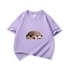 Kinder Baumwoll-T-Shirt Niedlicher Peekender Otter Aufdruck Rundhalsausschnitt Kurzarm T-Shirt Lässig Atmungsaktiv Jungen Mädchen Sommer Oberteile