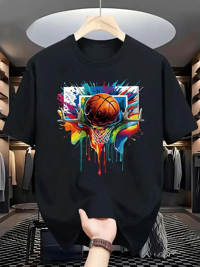 Unisexs New Summer 100 Cotton Tshirt with Basketball Print Suitable for Basketball Enthusiasts and Daily Wear