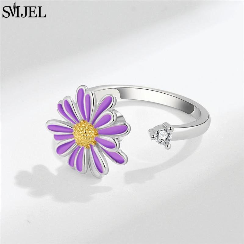 Etnisk Mote Tusenfryd Blomst Angstring Justerbar Dame Jenter Bekymring Stresslindring Smykker Spinnende Fidget-ringer Festgaver