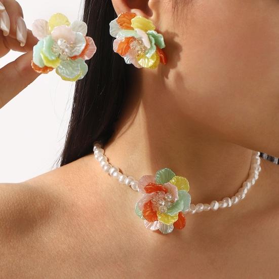 Kamelien-Perlen-Choker Retro Blume Perlenkette Elegante Kamelienkette Ohrringe für Hochzeitsparty Dating Urlaub