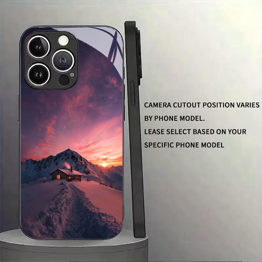 Winterabend Schnee Szenerie Glas Handyhülle für iPhone 17 16 15 Pro Max 14 Plus 13 12 11 Anti-Fingerabdruck Schutzhülle
