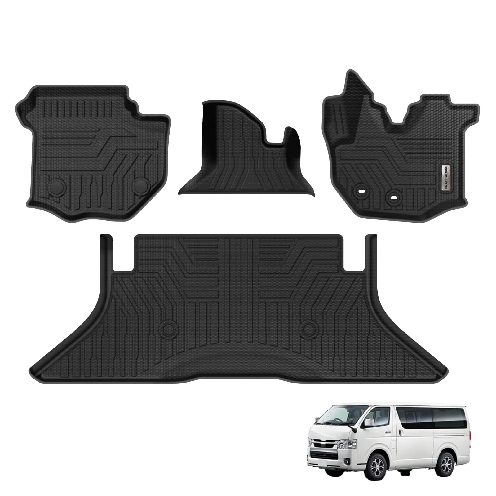 

Mechanic Craft Works Hiace 200 Series Wide Floor Perfect 3D Row Interior CRAFT Models and 8 Wide [Automotive Supervised] Mats, Waterproof, Washable,