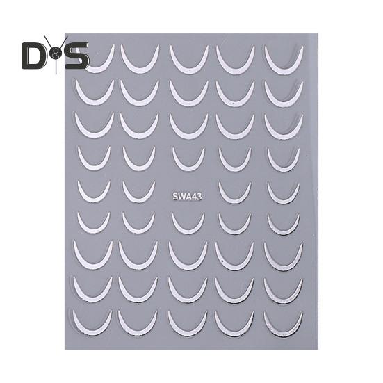 

1 лист наклейки для ногтей в виде полумесяца, водонепроницаемая самоклеящаяся наклейка золотисто-серебристого цвета, убывающая луна, женская накладная наклейка для украшения ногтей серебряный