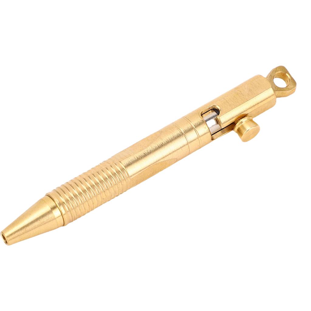 Quick Release Ballpoint Pen Brass Compact Pen with Detachable Keychain On Top for Working Traveling Writing