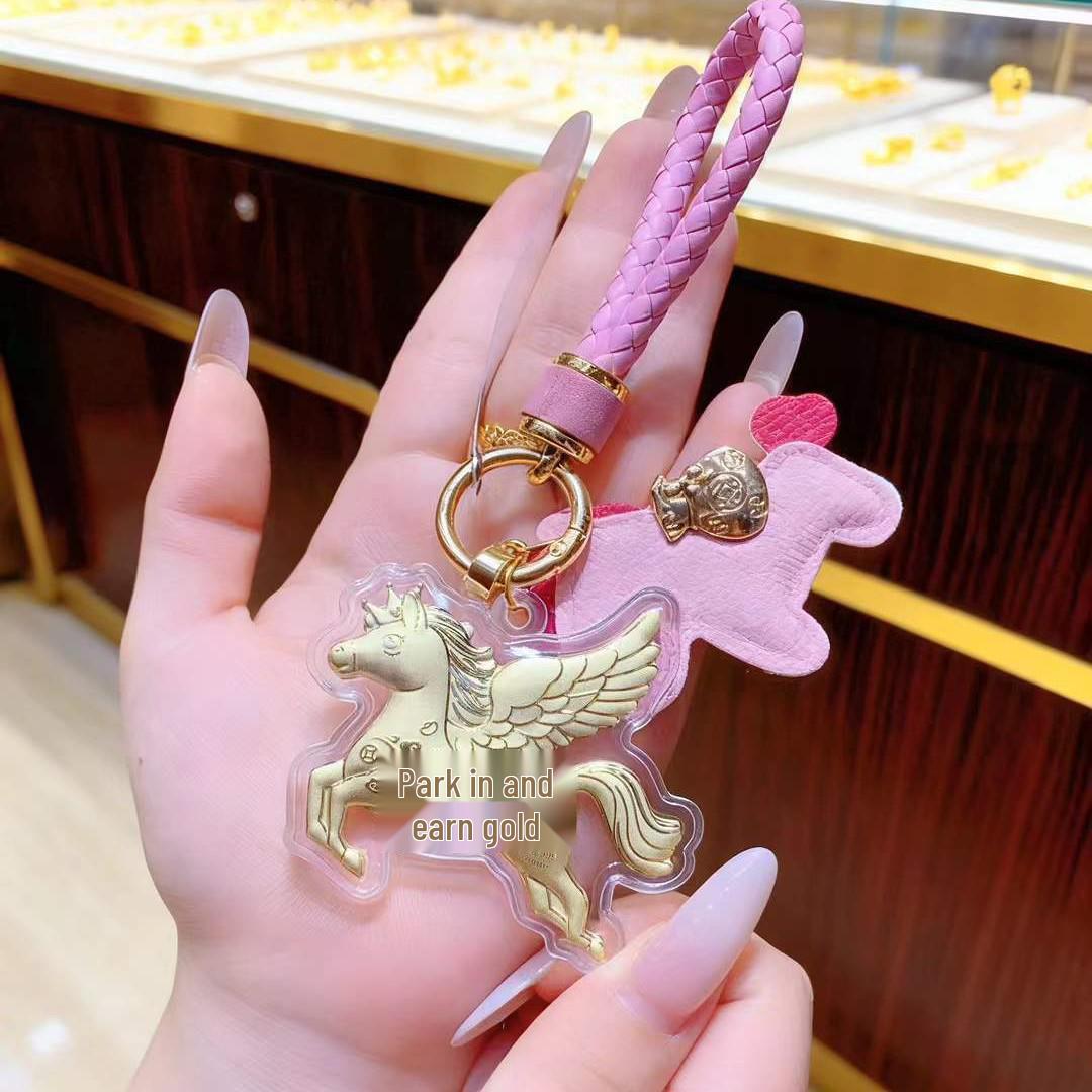 999 Pure Gold Money Pendant Keychain: Creative Cultural Gift and Souvenir Excluding Gold Small Horse
