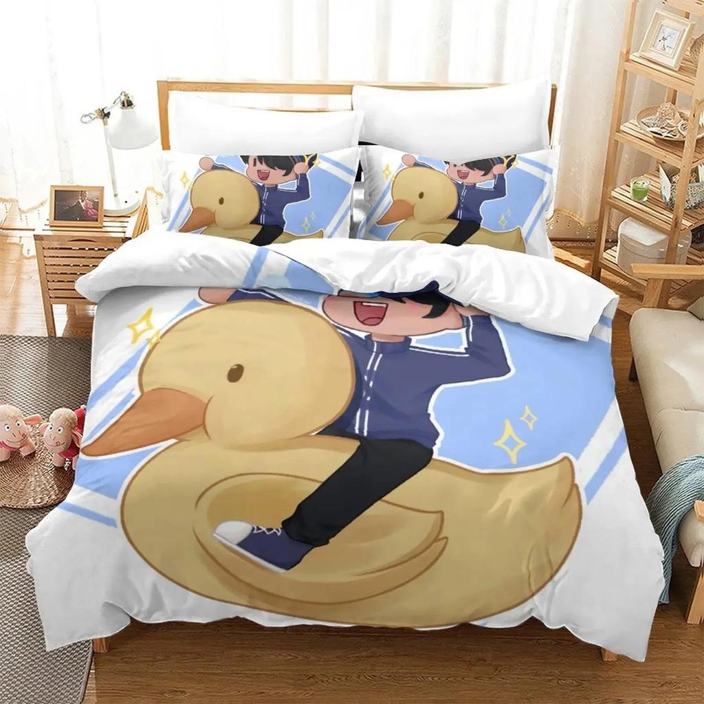 Anime Quackity Duck Bedding Set Boys Girls Twin Queen Size Duvet Cover Pillowcase Bed Kids Adult Fashion Home Textileextile