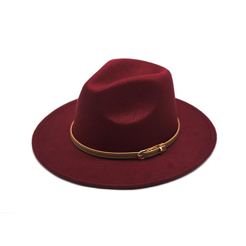 Autumn And Winter British Style Men And Women Woolen Soft Felt Hat Big Eave Hat Classic Khaki Belt Woolen Top Hat