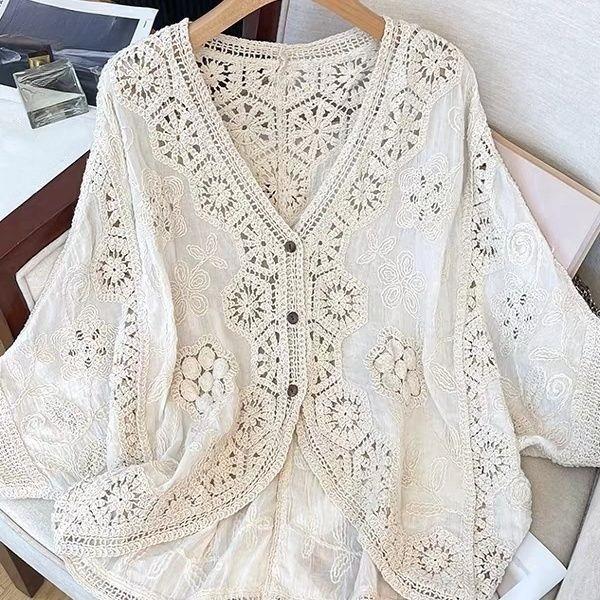 Bohemian Women's Crochet Hollow Lace Cardigan Top Summer Loose Plus Size Sun Protection Cardigan