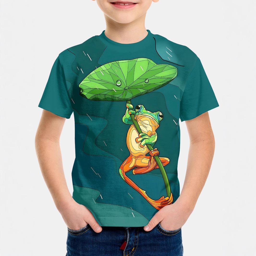 

Summer Round Neck Cartoon Animal Pattern 3D Printed Top Fashionable Casual Short Sleeved Children s Boy T-shirts 110