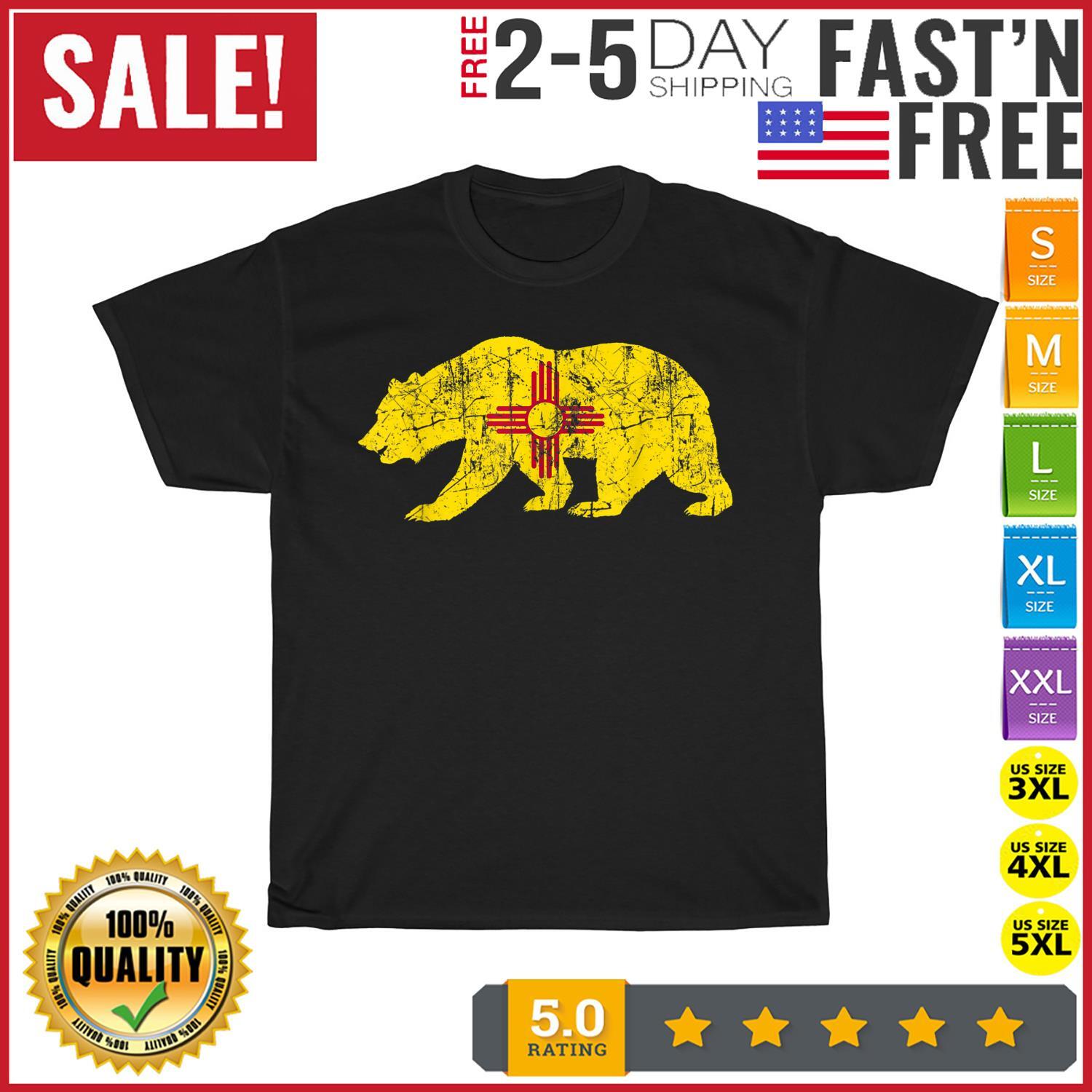 USA State New Mexico Flag Bear Red Zia Sun Symbol Gift Vintage T Shirt Mens Womens Tees Top Men Women 4XL