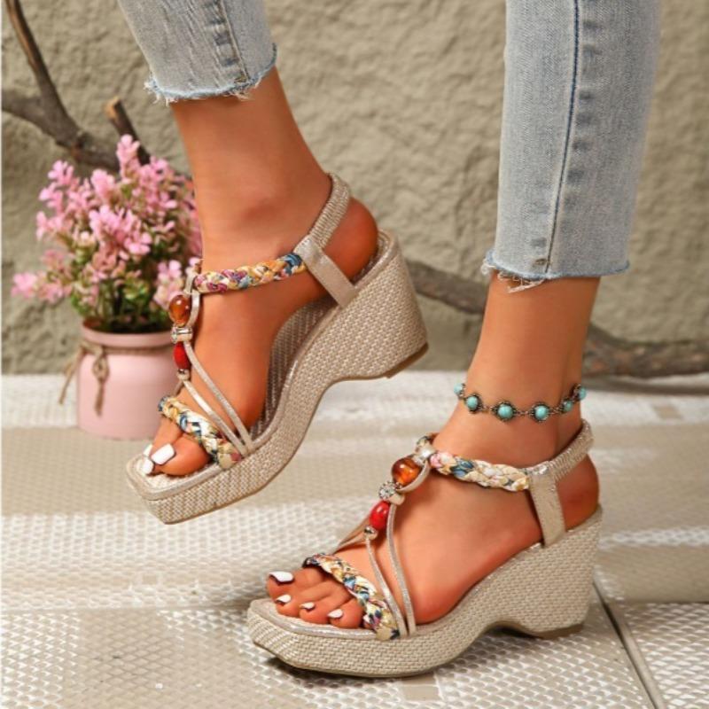 Fashion Women Bohemian Style Wedge Sandals Lady Open Toe Outdoor Beach Comfortable Roman Shoes Platform Gladiator Sandal Sandalias Mujer