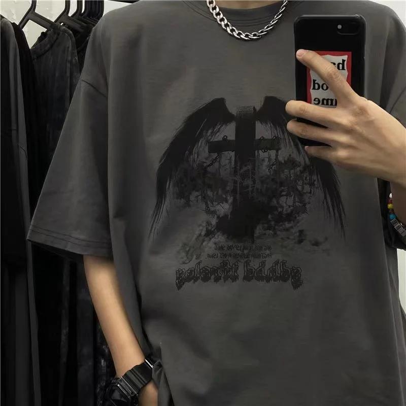 Unisex Tshirts Summer Streetwear High Street Gothic Skull Tshirt Loose Oversized Shortsleeved T Shirt Dark Anime Unisex Y2k Top