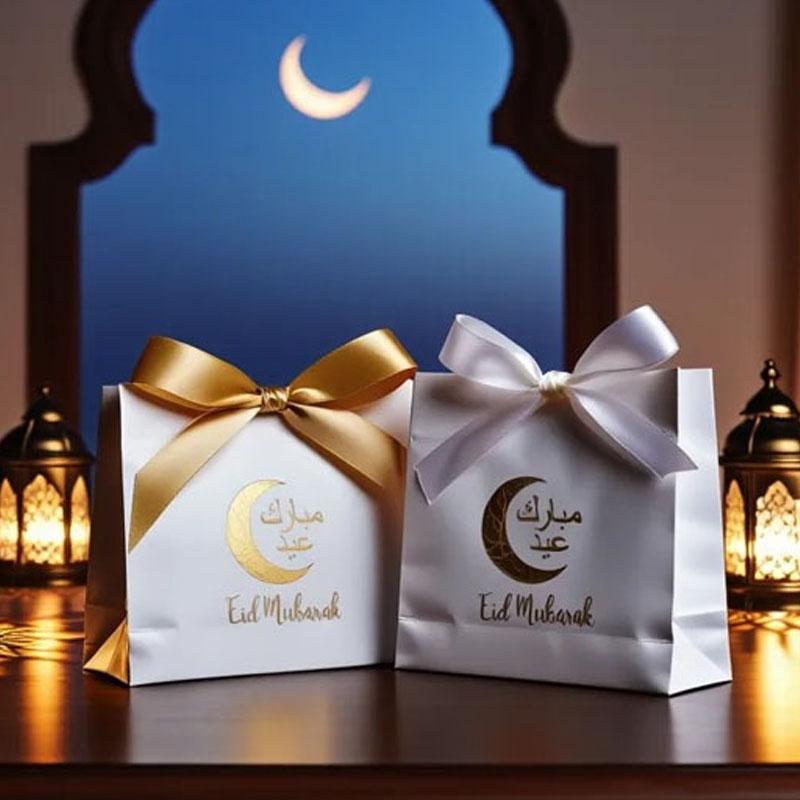 Elegant Ramadan Present Box Golden Castle Crescent Moon Design for Eid Muslim Party Supplies Islamic Festival Home Decor