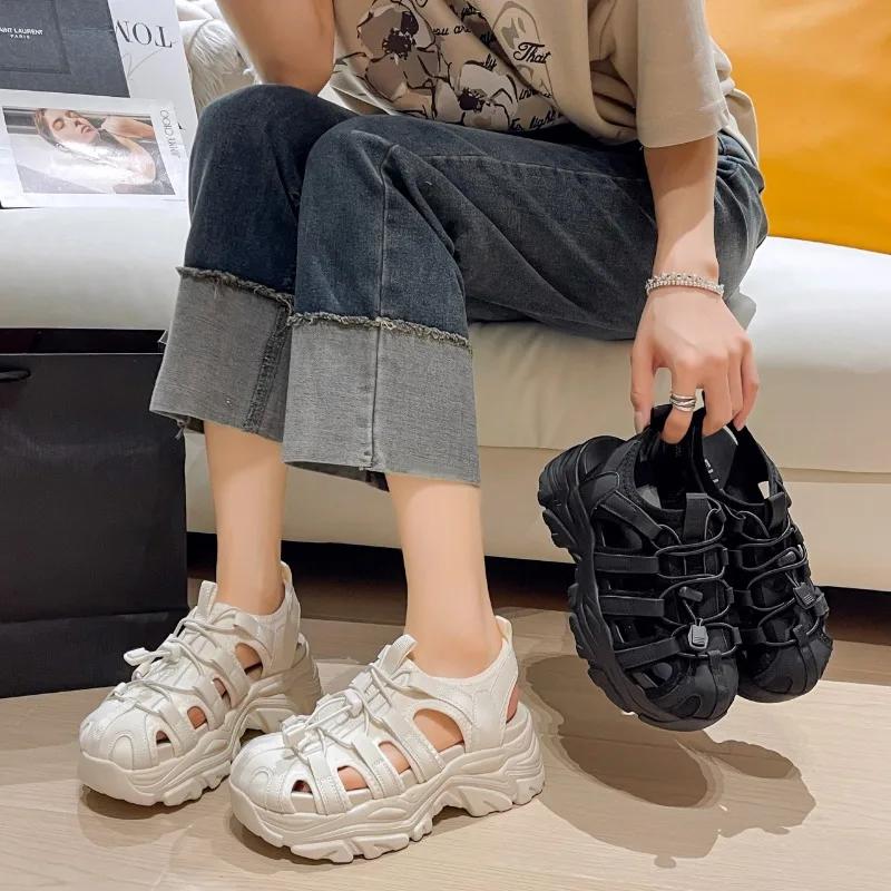 Fashion Sports Sandals 2024 Summer New FashionThick-soled Increase Outside To Wear Leisure Small Fragrant Wind Beach Sandals Daddy Shoes