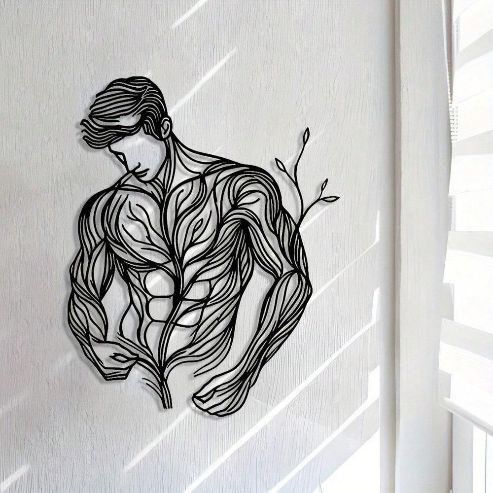 1pc Metal Wall Art, Line Drawing Floral Man, Abstract Art, Metal Sign. It Is Suitable For Home Decoration, Wall Decoration, And Room Decoration.
