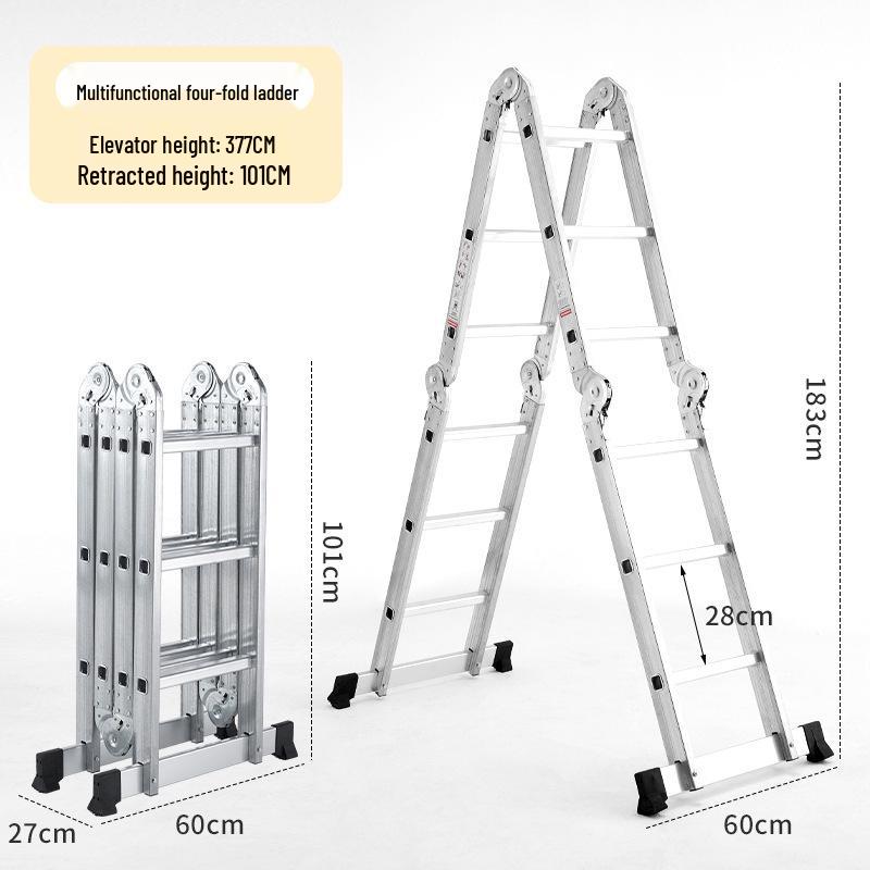 Portable Height-Adjustable Iron-Aluminum A-Frame Ladder with Telescopic Folding Design