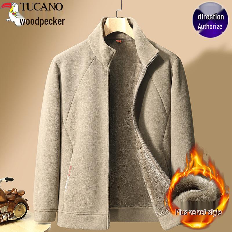 Men s Woodpecker Stand-Up Collar Warm Fleece Jacket - Thickened, Zip-Up Outerwear for Autumn/Winter 3XL (165-180 jin)