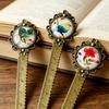 Vintage Ruler Bookmark Floral Bird Pattern Glass Cabochon Antique Bronze Book Marker Reading Accessories Student Gift