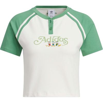 Koszulka sportowa z krótkim rękawem Originals x Disney Hdl Gfx T W2 z nadrukiem w paski z alfabetem Damskie topy Zielona JP1430
