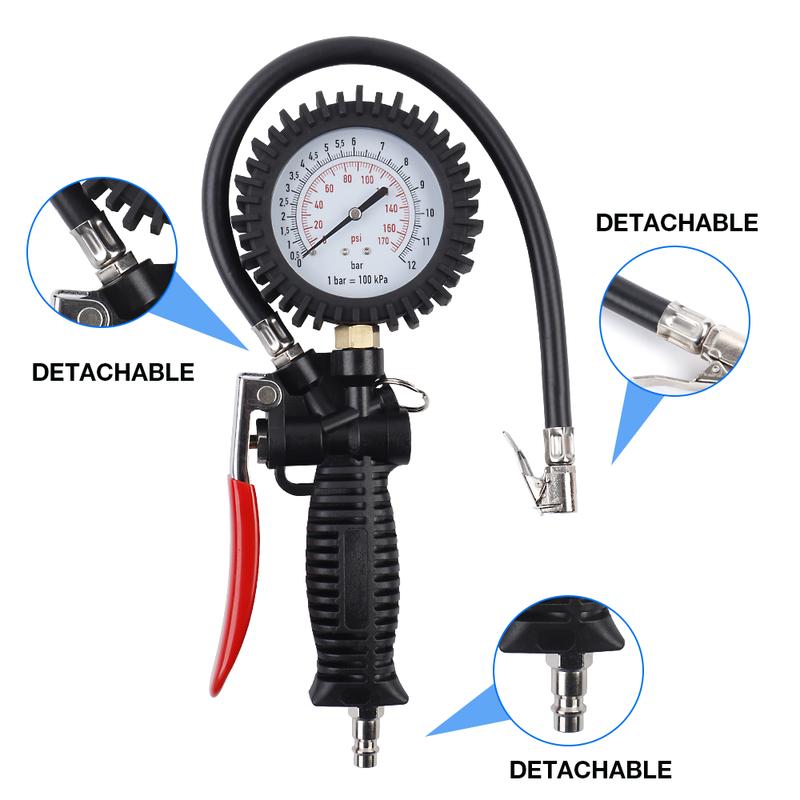 Manometr do opon 0-170Psi, Manometr do opon wypełniony olejem, Odporny na wstrząsy, Dokładny tester pojazdu Monitorowanie pompowania, Adaptery UE/US/JP