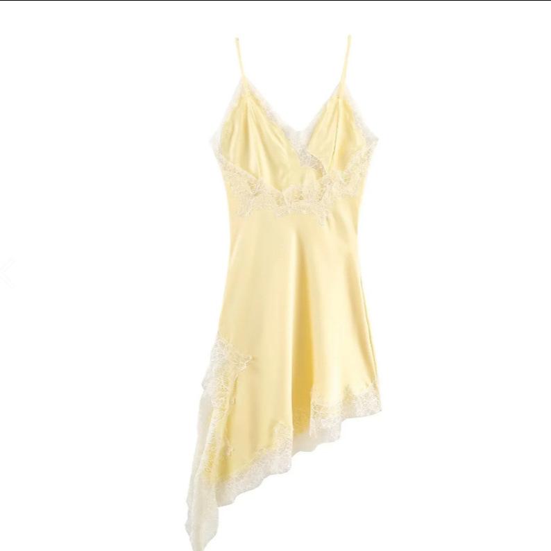 Spring and Autumn Women s Fashion Temperament Sexy Lace Asymmetrical Dress XS